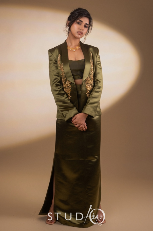 DESIGNER EMBROIDERED CO-ORD SET IN GREEN