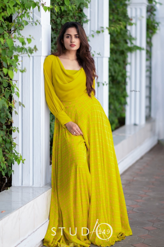 DESIGNER PRINTED COWL TOP & PANTS