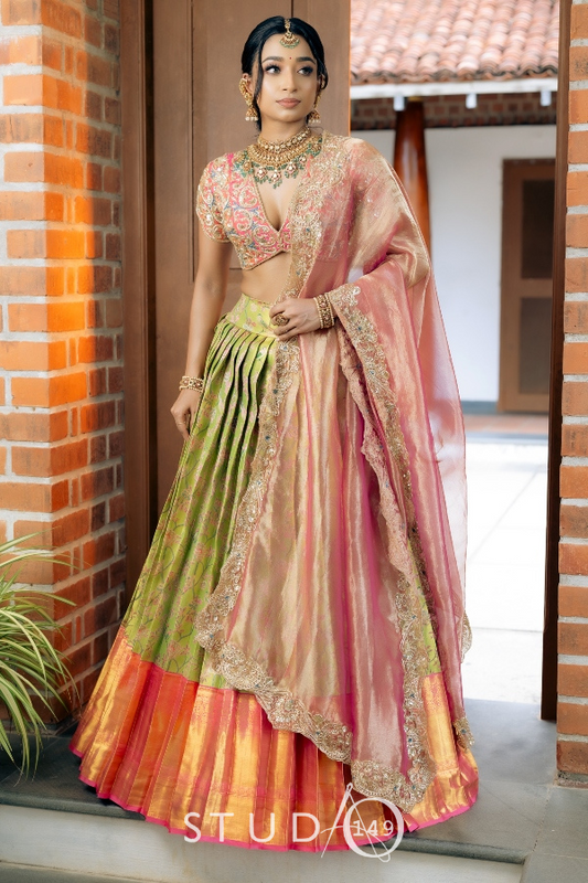 BRIDAL KANJEEVARAM HALF SAREE IN GREEN