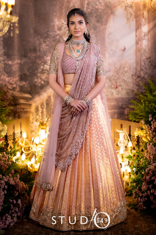 Lilac and Gold Kanjivaram Half Saree  | Bridal & Engagement Wear by Studio 149, Chennai