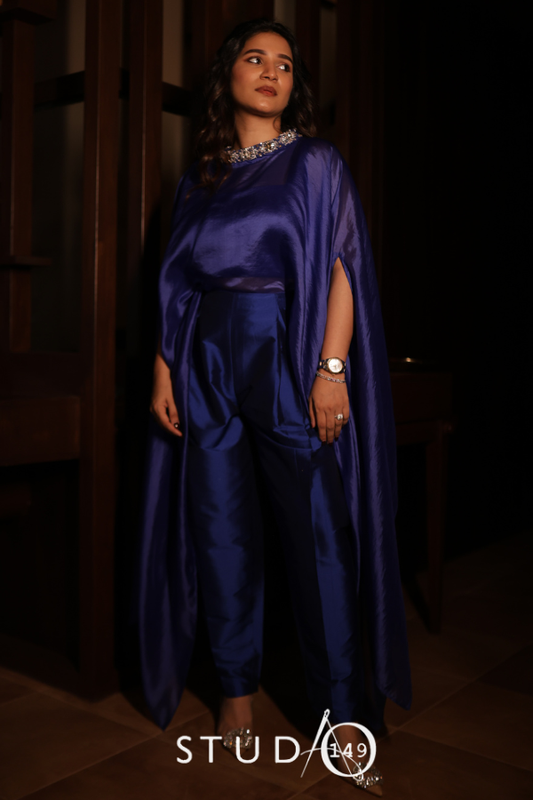 Royal Blue Silk Organza Corset Set for Sangeet and Cocktail | Studio 149 | Chennai