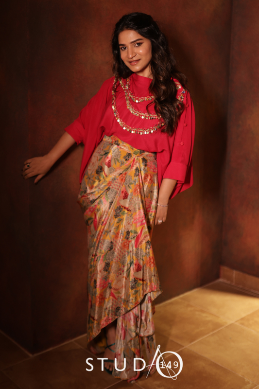 Pink Crepe Silk Drape Skirt Set | Sangeet | Cocktail | Studio 149 | Chennai