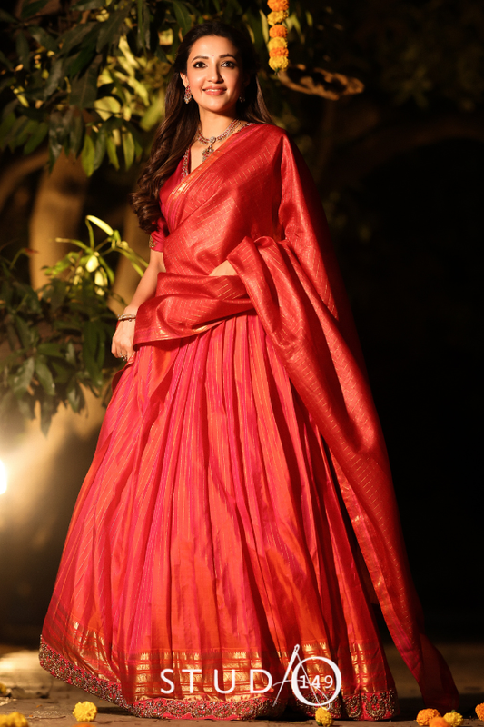 Bridal Pink Kanjivaram Half Saree  | Bridal & Engagement Wear by Studio 149, Chennai