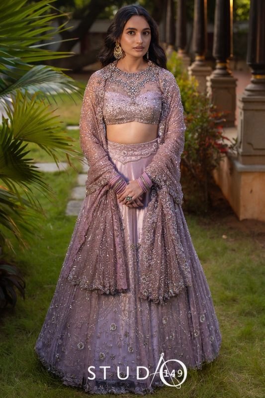 Mauve Tulle Lehenga |Bridal wear for sangeet | cocktail| wedding celebrations by Studio 149, chennai