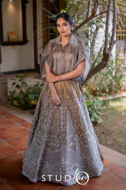 Embellished Shirt in Sage green| Reception| Sangeet & Cocktail outfits in Chennai | Studio149 Signature Trousseau