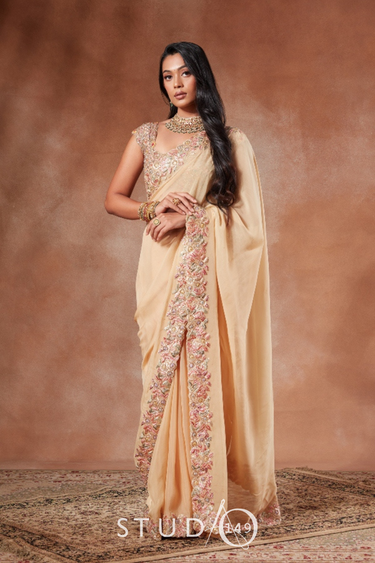 DESIGNER ORGANZA SAREE IN PEACH