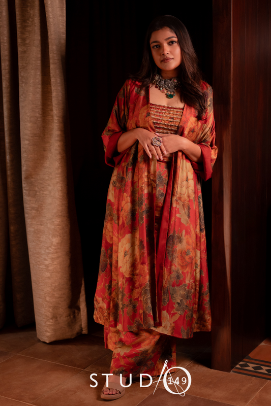 DESIGNER PRINTED CO-ORD SET IN RUST