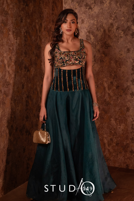 DESIGNER CO-ORD SET IN TEAL BLUE