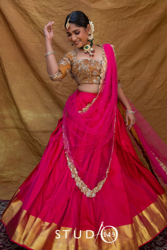 KANJEEVARAM HALF SAREE IN PINK