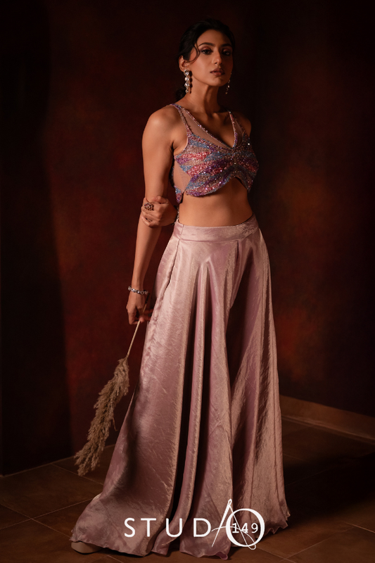 DESIGNER CROP TOP AND PANTS IN LILAC