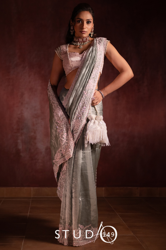 DESIGNER SAREE IN MINT GREEN AND PINK