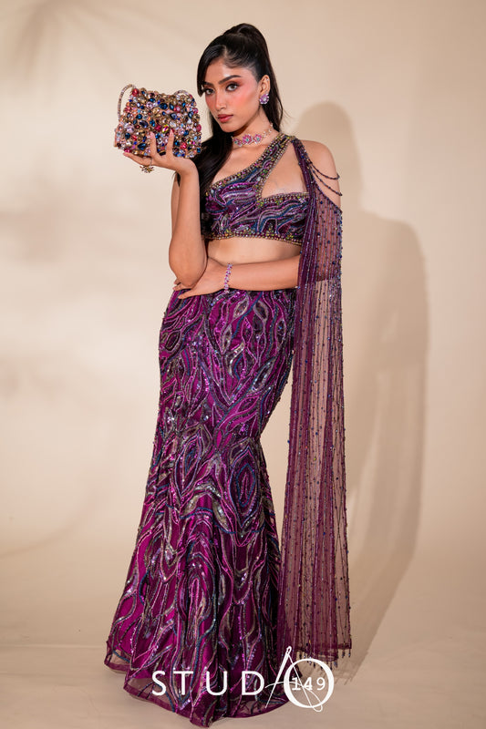 Fit & flare lehenga in purple | Reception / Bridal wear by Studio149, Chennai