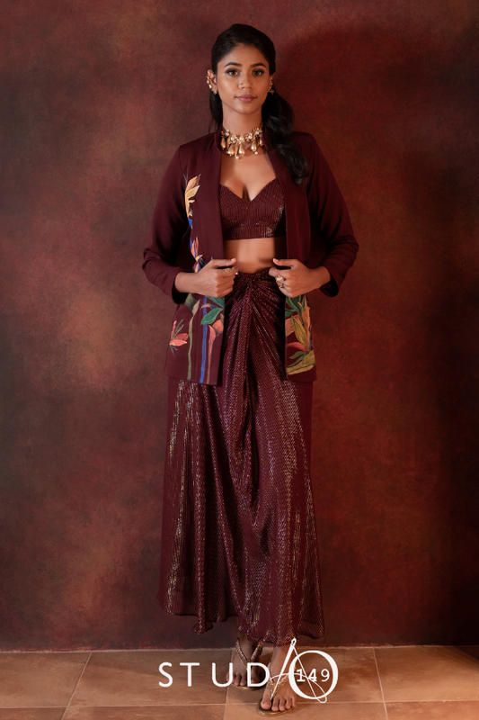 DESIGNER BANDHGALA SET IN WINE