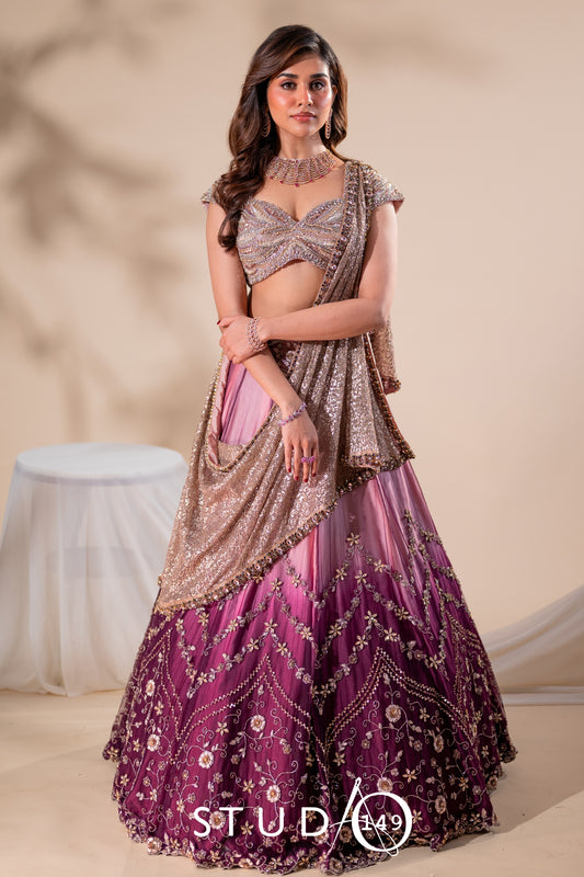 Hand embroidered lehenga in ombre | Reception / Bridal wear by Studio149, Chennai