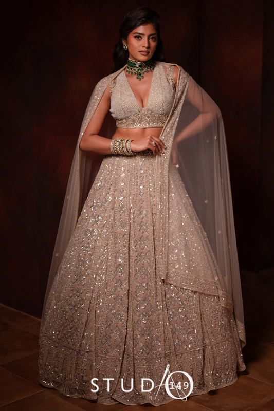 Ivory Tulle Lehenga | Bridal wear for Reception/ Wedding / Cocktail by STUDIO149, Chennai