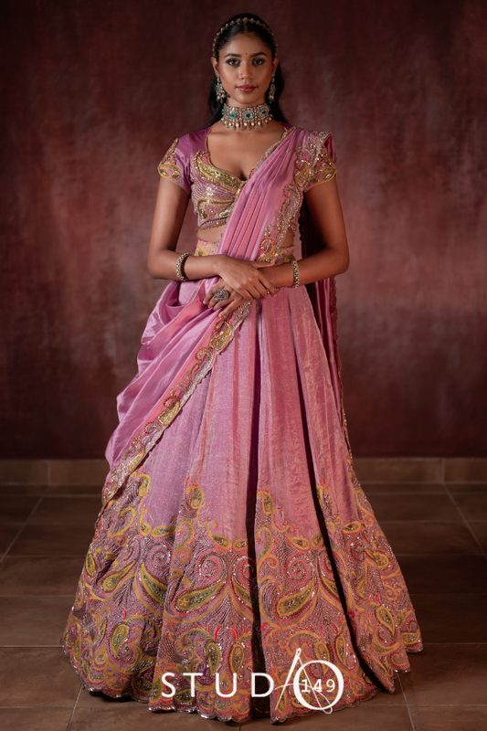 Mauve Chanderi Lehenga | Bridal wear for Wedding/ Sangeet and Reception soirees  by Studio149, Chennai