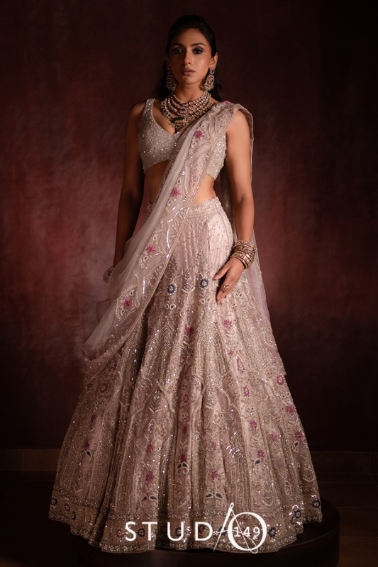 Onion pink Tulle lehanga | Bridal wear for Wedding / Reception / Sangeet by Studio 149.