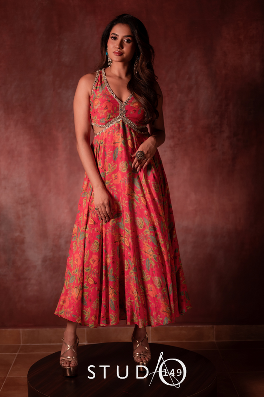 DESIGNER PRINTED DRESS IN PINK
