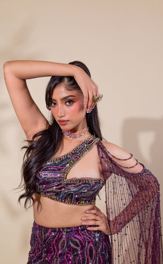 Fit & flare lehenga in purple | Reception / Bridal wear by Studio149, Chennai