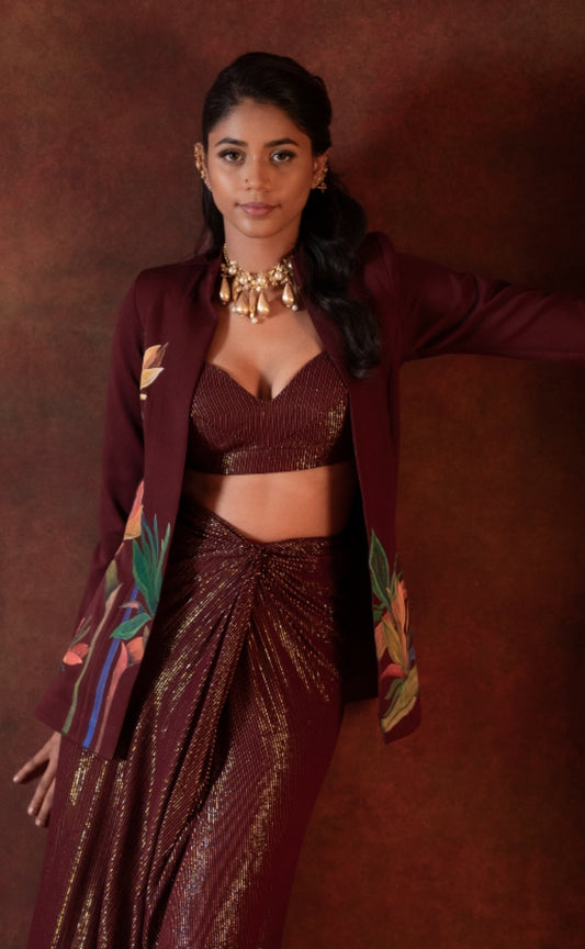 DESIGNER BANDHGALA SET IN WINE