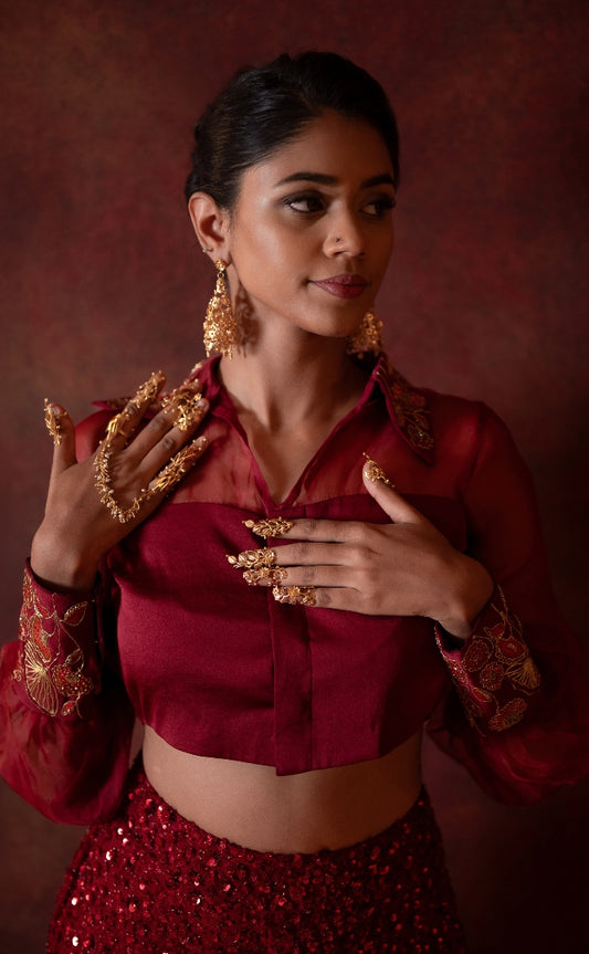 DESIGNER CROPTOP SET IN BURGUNDY
