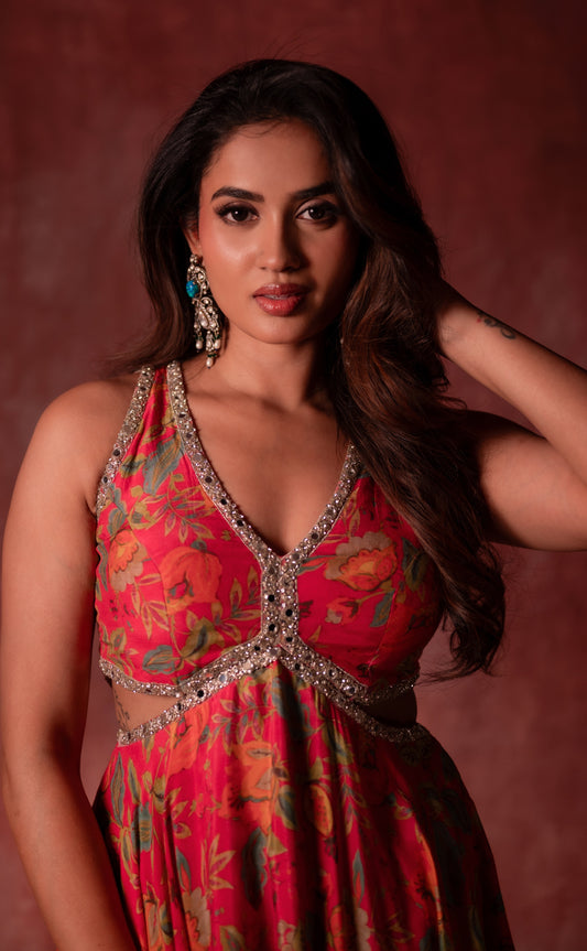 DESIGNER PRINTED DRESS IN PINK
