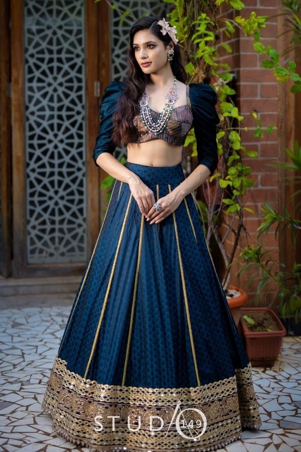 Buy New Anarkali fancy dress for party and wedding occasions in navy blue  crop top lehenga choli dresses (Large) at Amazon.in